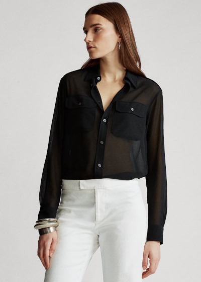 Women's Polo Ralph Lauren Georgette Military Shirts | 965023PUR